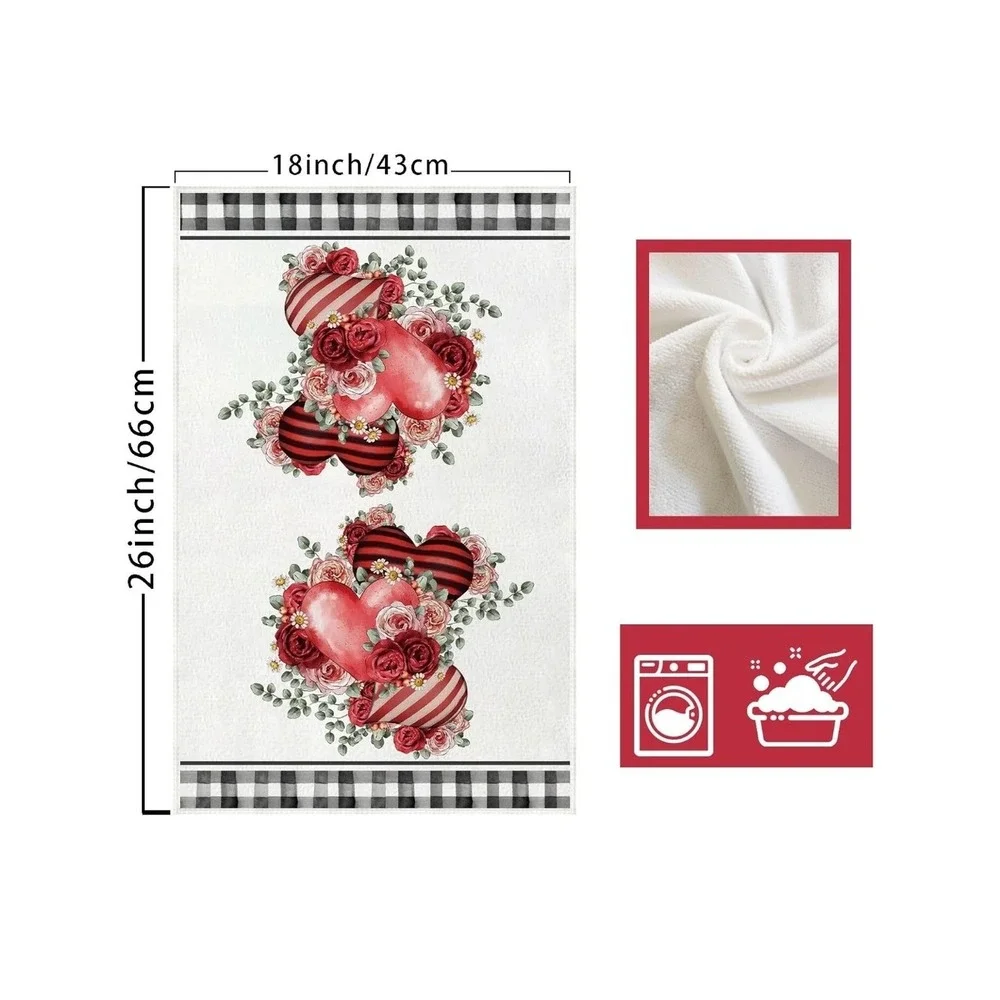 Heart‎ Floral Kitchen Towels - Red & Pink Floral Set